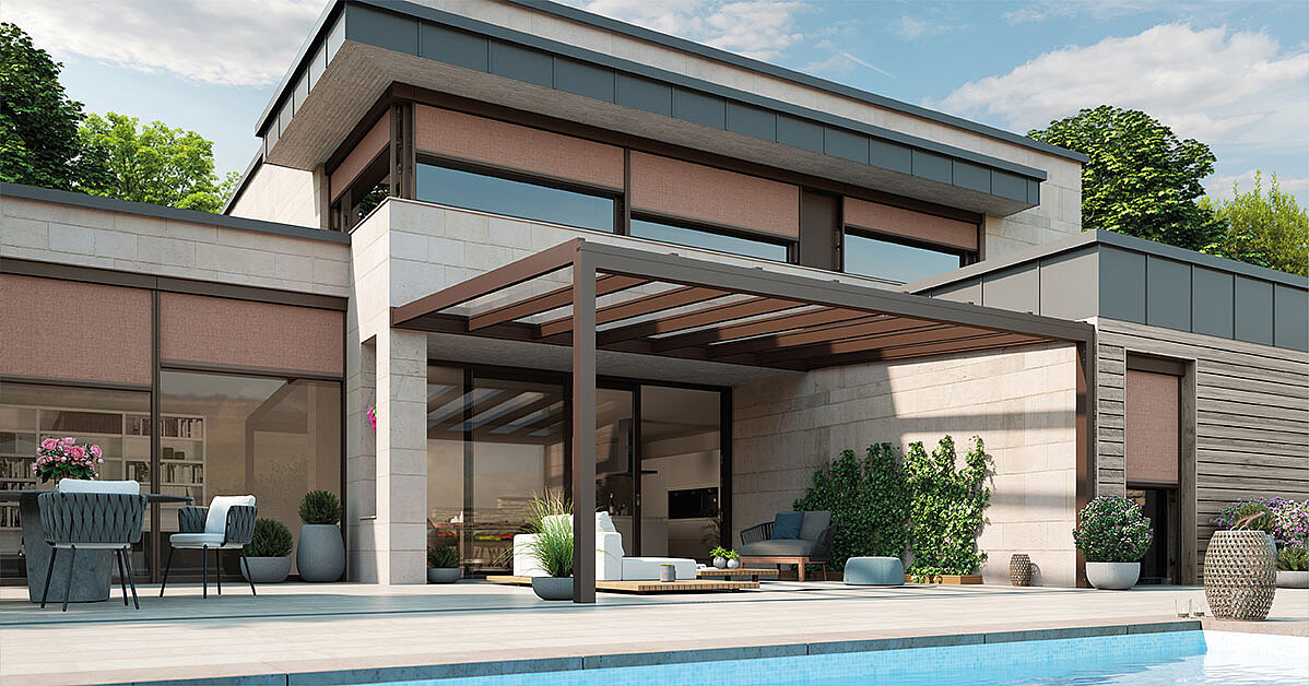 Glasdach am Haus mit Pool