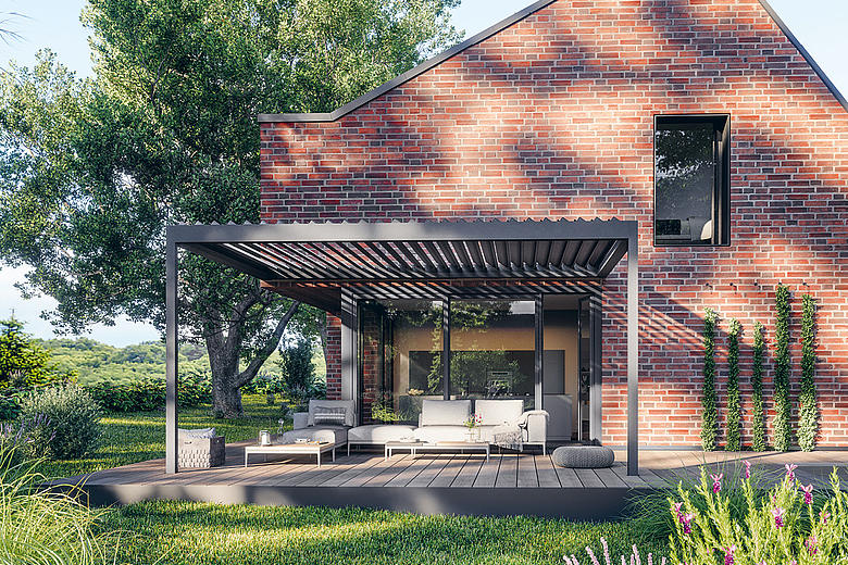 Bavona TP6800 formschöner Terrassen-Pavillon mit neigbaren Aluminium-Lamellen 