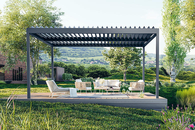 Bavona TP6800 formschöner Terrassen-Pavillon mit neigbaren Aluminium-Lamellen 