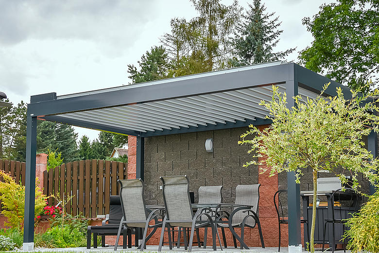 Bavona TP6500 formschöner Terrassen-Pavillon mit neigbaren Aluminium-Lamellen