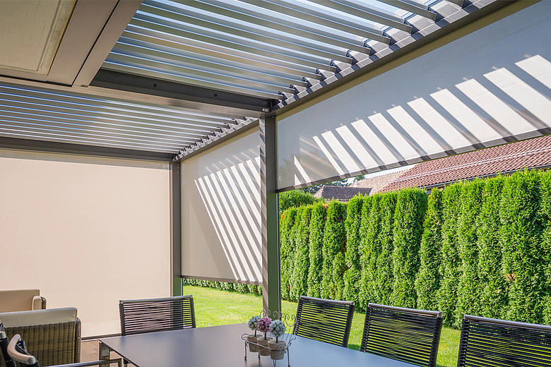 Bavona TP6500 formschöner Terrassen-Pavillon mit neigbaren Aluminium-Lamellen